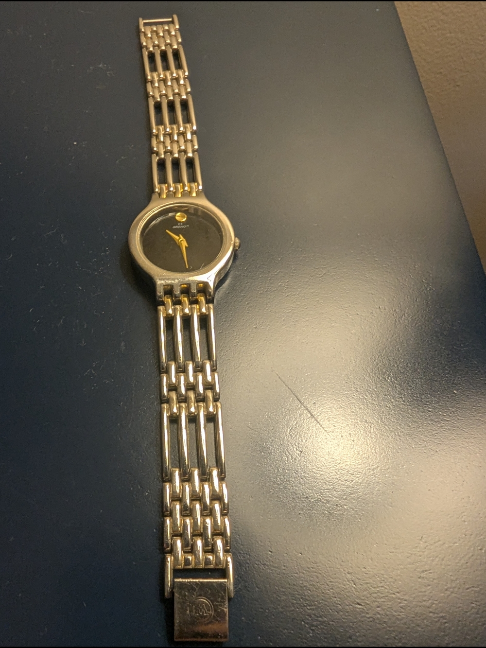Vintage Two-Tone Dress Watch with Black Dial
